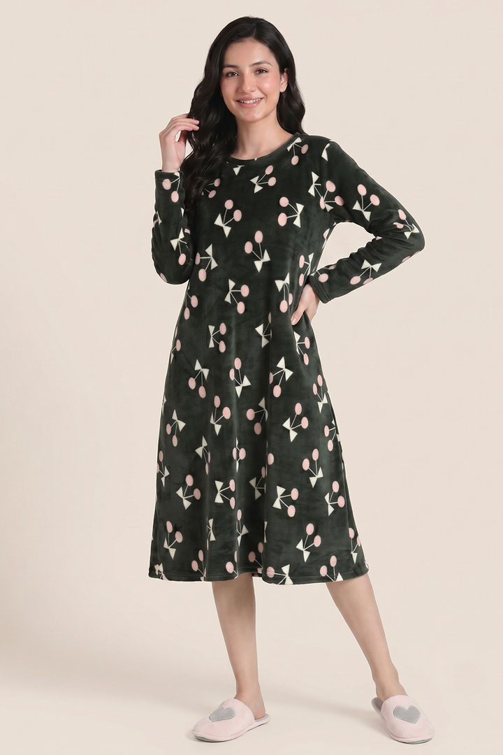 Zivame Velour Knit Poly Winter Lifewear Dress - Dark Green — image 2